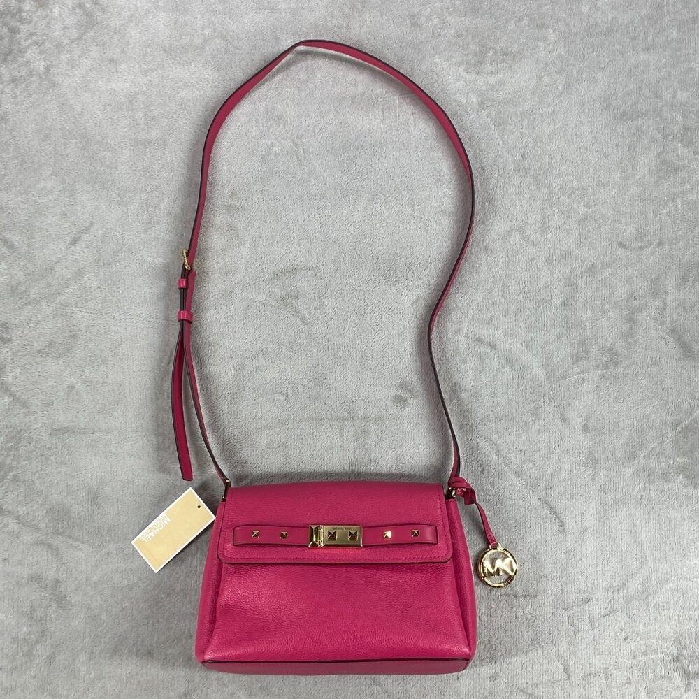 Michael Kors Addison Messenger Bag Women S Electric Pink Leather Crossbody Strap - Picture 5 of 16